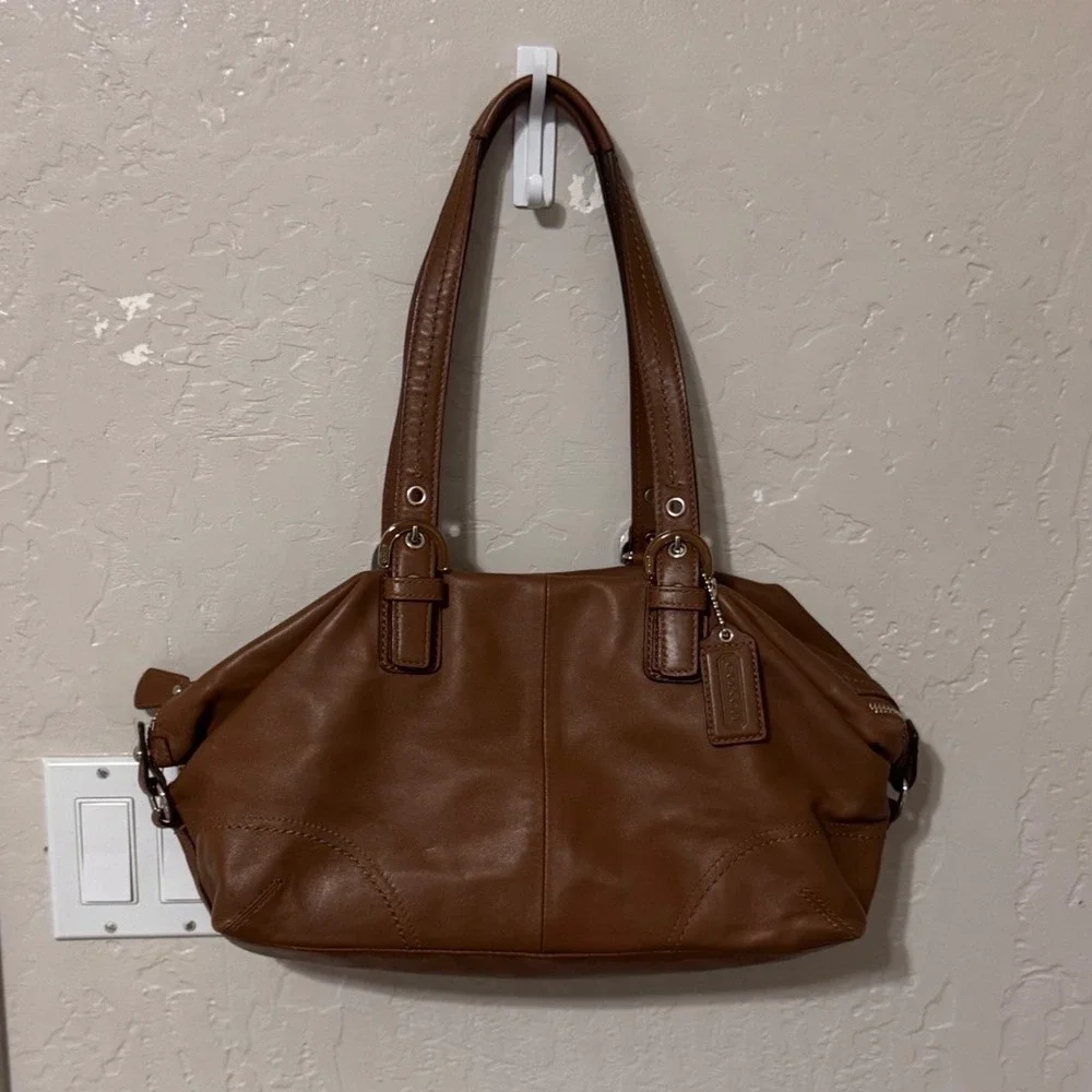 Coach Ergo Pleated Brown Leather Satchel Shoulder Bag F12248 Mahogany